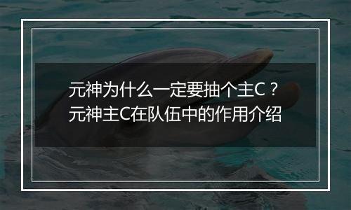 元神为什么一定要抽个主C？元神主C在队伍中的作用介绍