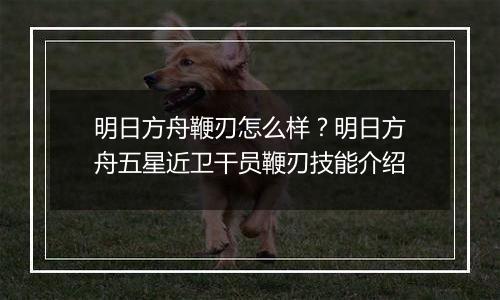 明日方舟鞭刃怎么样？明日方舟五星近卫干员鞭刃技能介绍