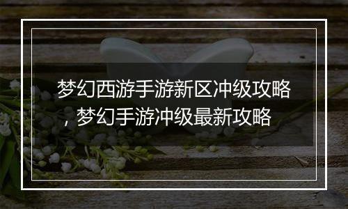 梦幻西游手游新区冲级攻略，梦幻手游冲级最新攻略