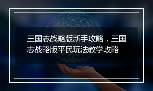 三国志战略版新手攻略，三国志战略版平民玩法教学攻略