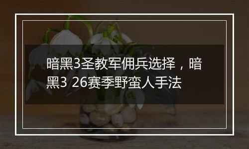暗黑3圣教军佣兵选择，暗黑3 26赛季野蛮人手法
